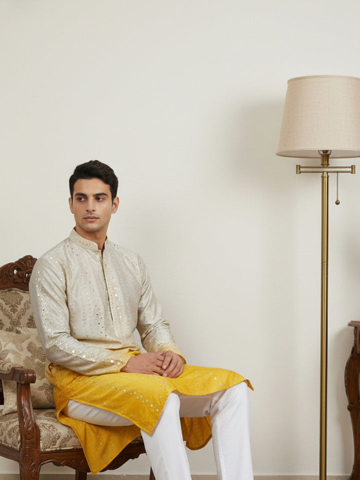 Ombre Silk Blend Kurta With Sequin Work