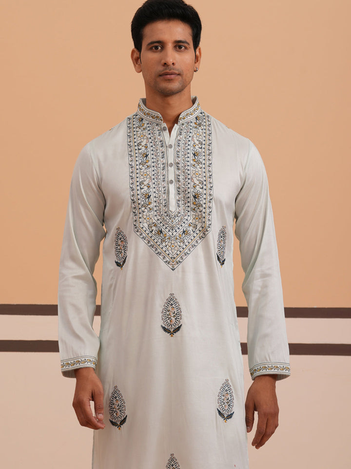 Traditional Embroidered Silk Blend Kurta