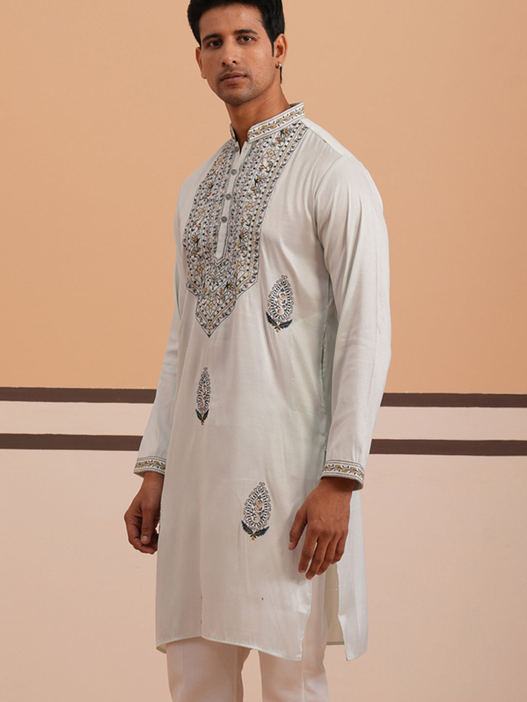 Traditional Embroidered Silk Blend Kurta