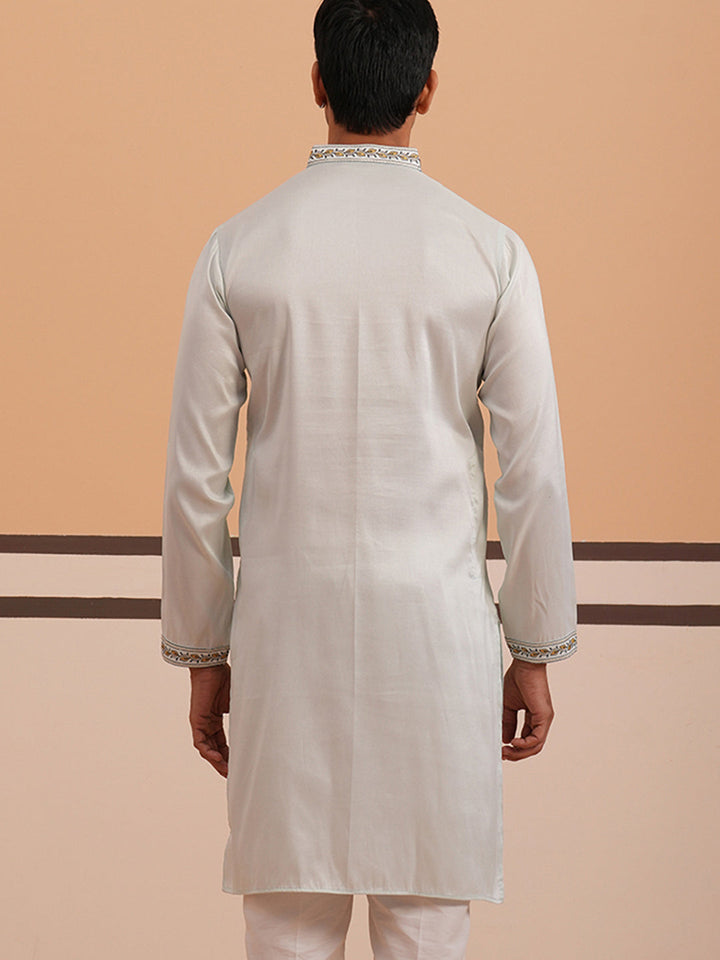 Traditional Embroidered Silk Blend Kurta