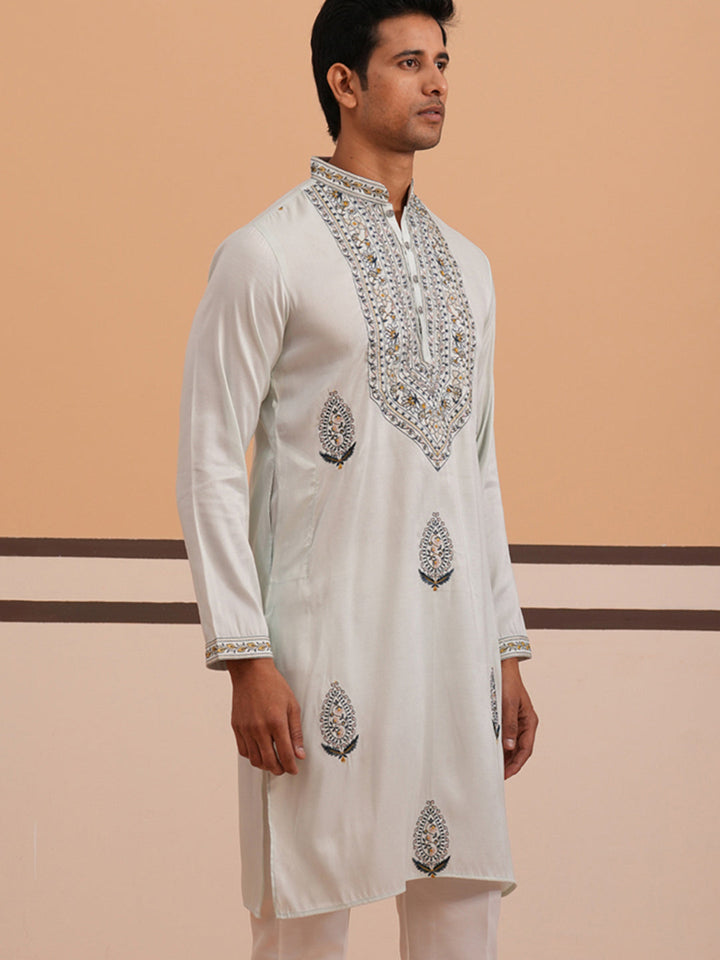 Traditional Embroidered Silk Blend Kurta