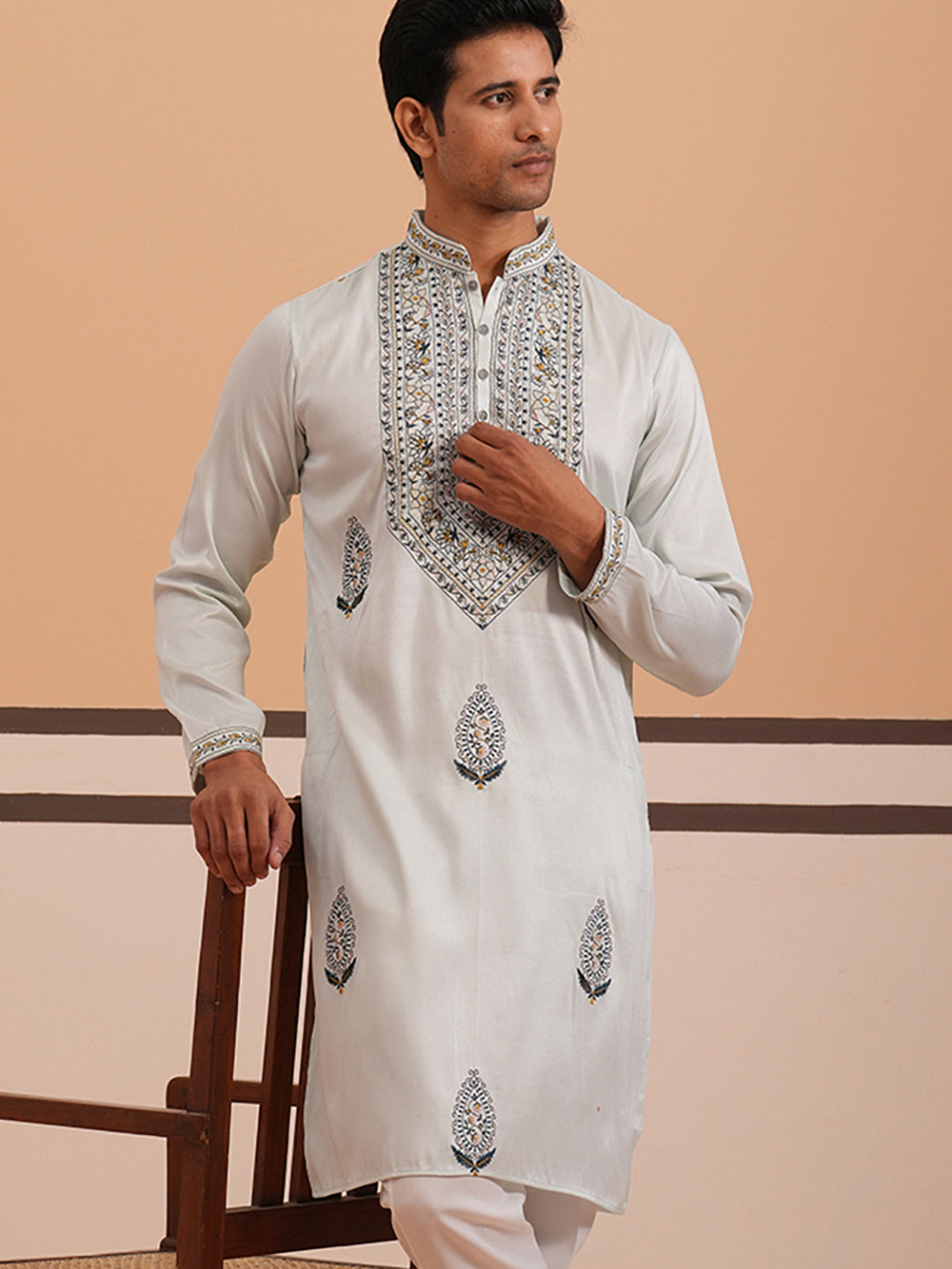 Traditional Embroidered Silk Blend Kurta