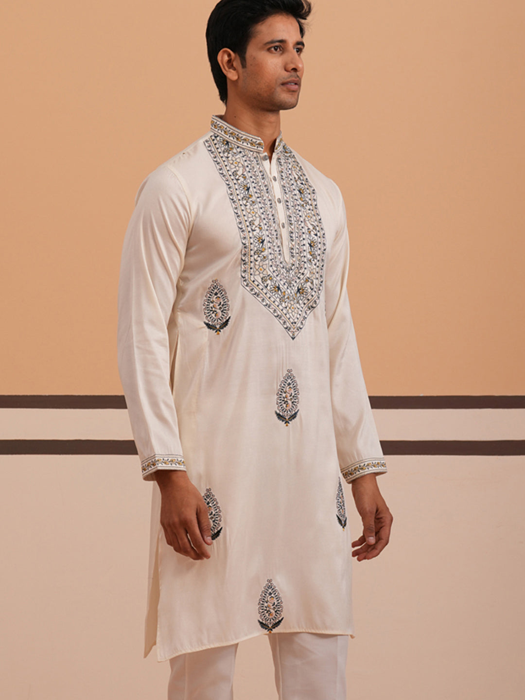 Traditional Embroidered Silk Blend Kurta