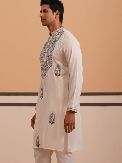 Traditional Embroidered Silk Blend Kurta