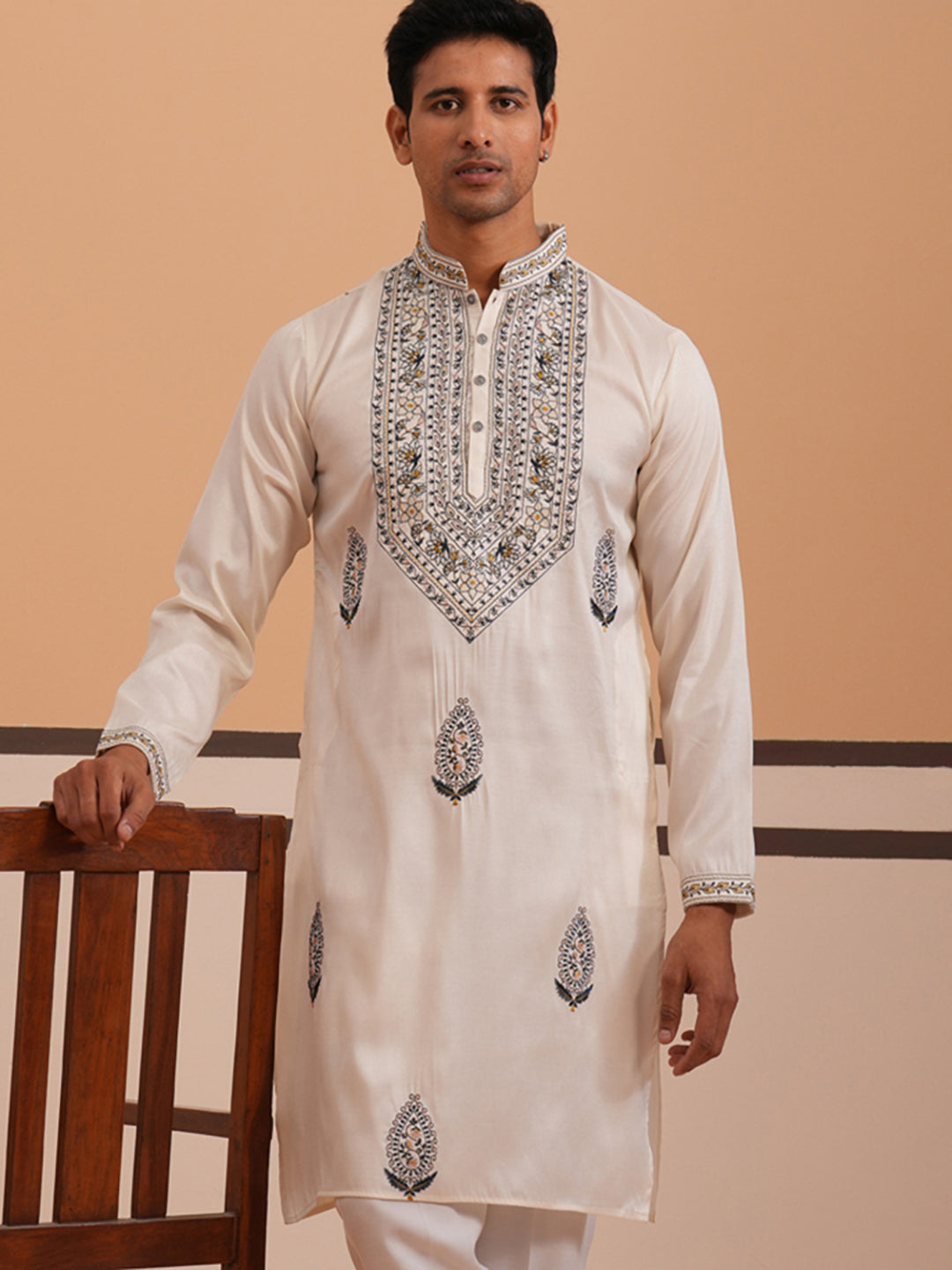 Traditional Embroidered Silk Blend Kurta