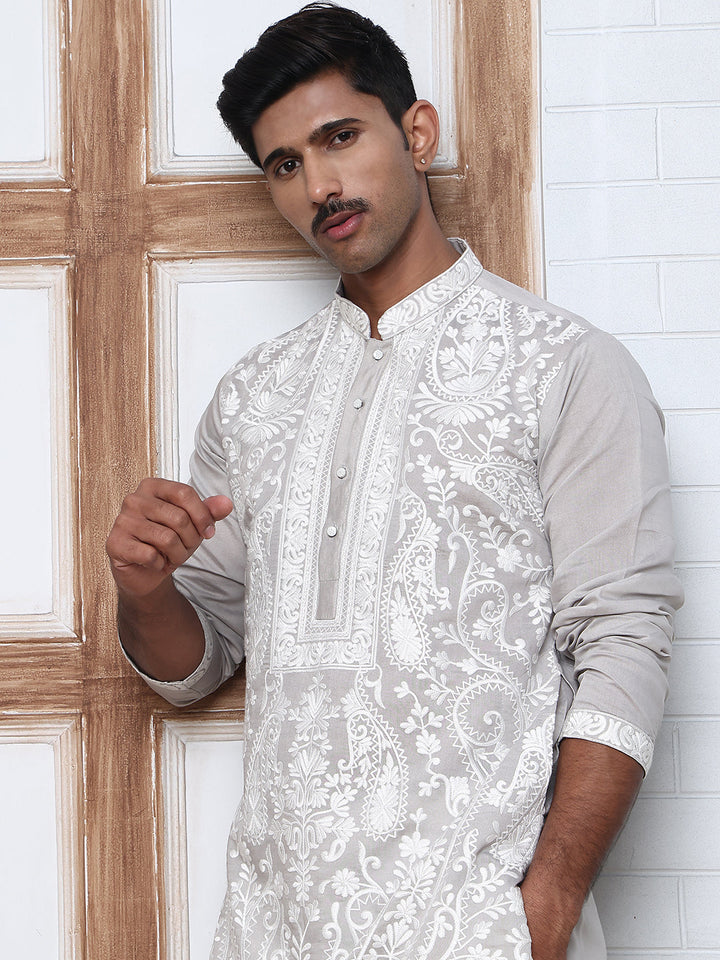 Floral Embroidered Silk Blend Kurta