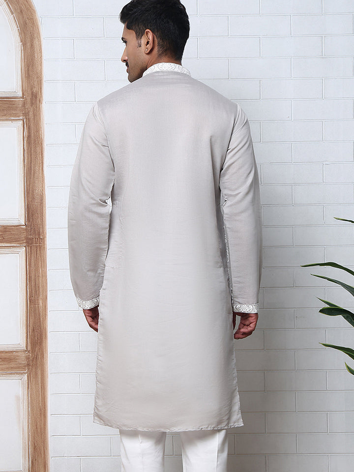 Floral Embroidered Silk Blend Kurta