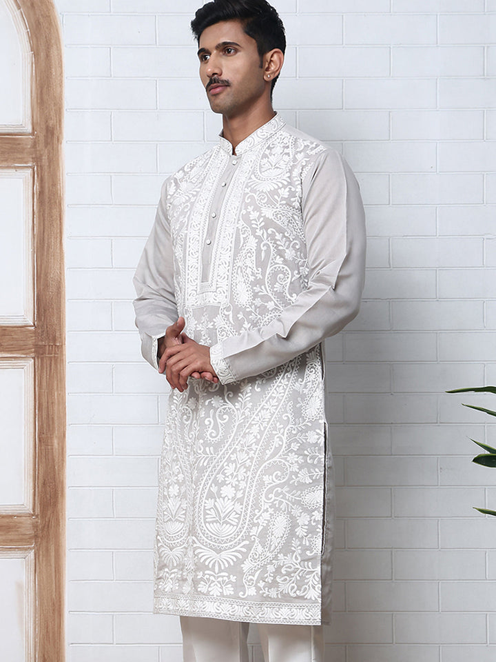 Floral Embroidered Silk Blend Kurta
