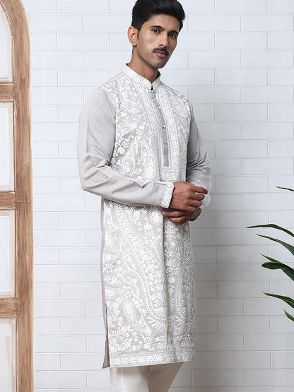 Floral Embroidered Silk Blend Kurta
