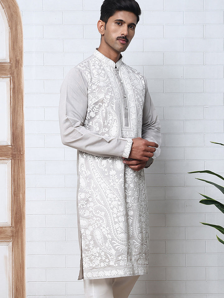 Floral Embroidered Silk Blend Kurta