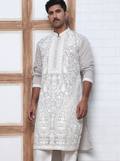 Floral Embroidered Silk Blend Kurta