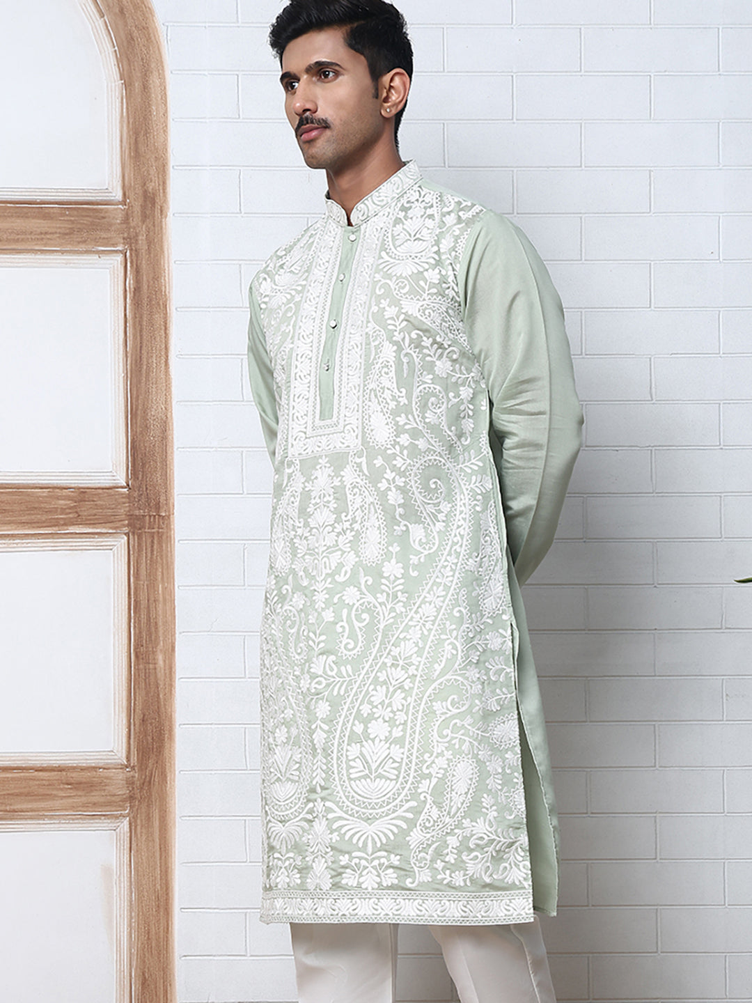 Floral Embroidered Silk Blend Kurta
