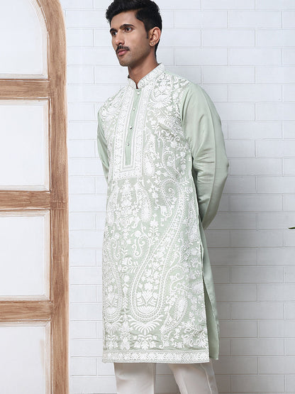 Floral Embroidered Silk Blend Kurta