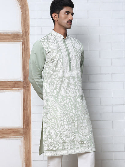 Floral Embroidered Silk Blend Kurta
