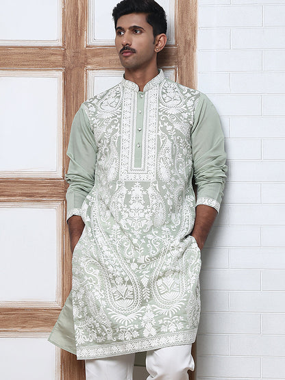Floral Embroidered Silk Blend Kurta