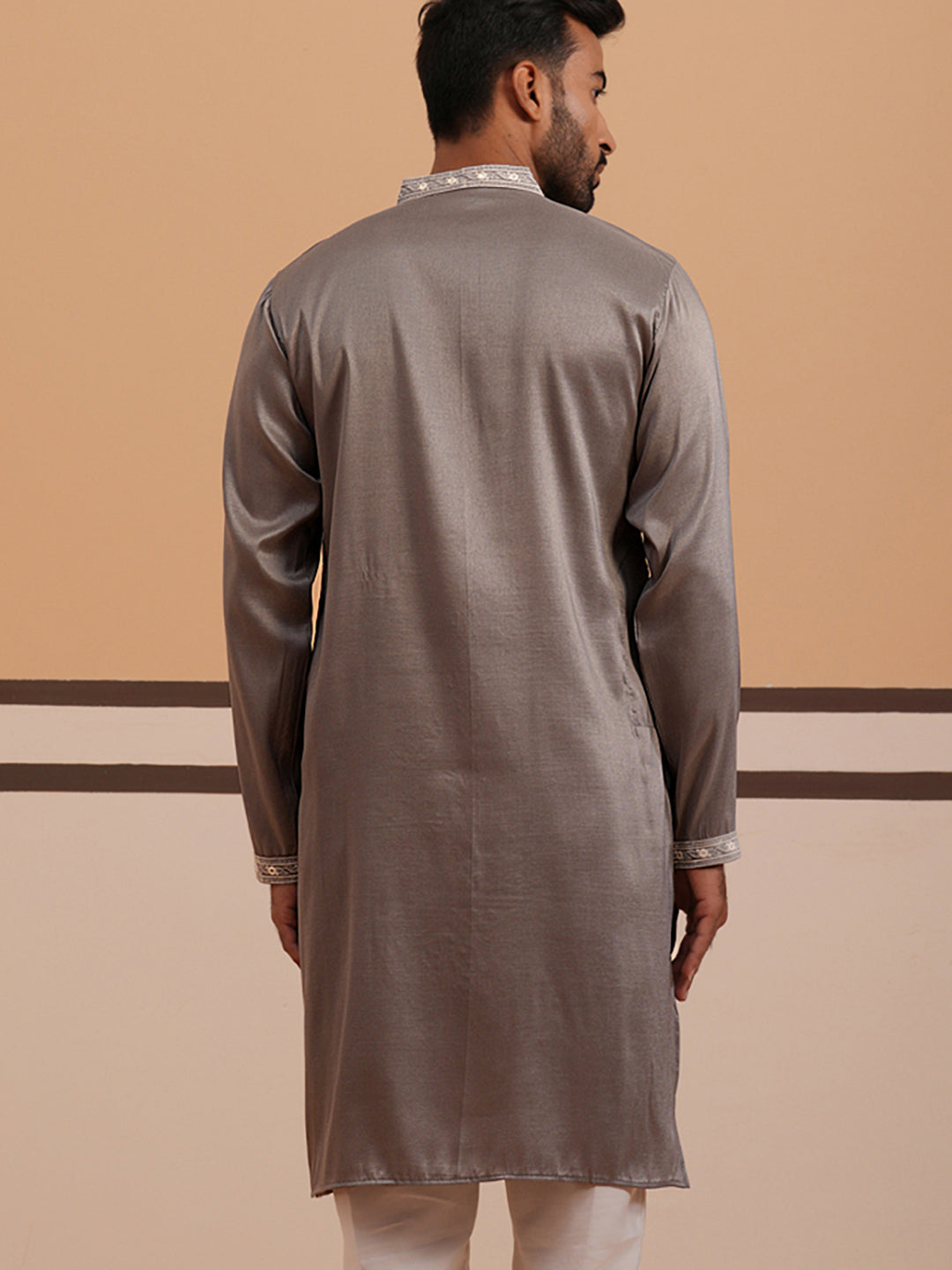 Festive Silk Blend Kurta With Sequins Work