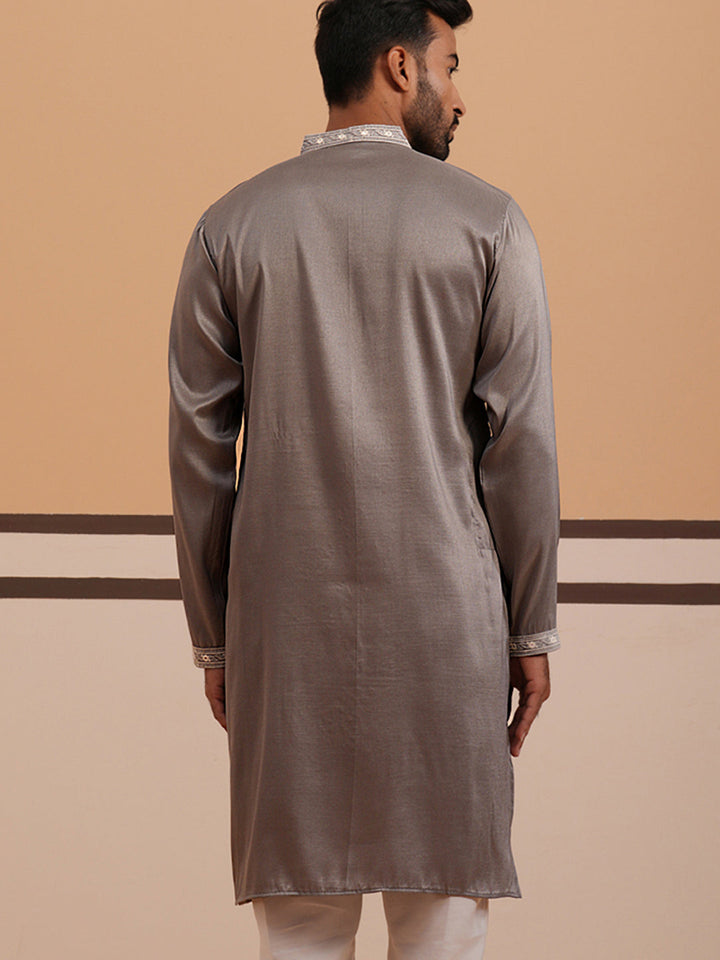 Festive Silk Blend Kurta With Sequins Work