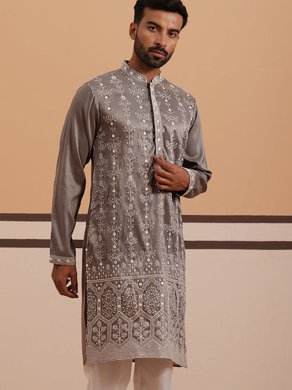 Festive Silk Blend Kurta With Sequins Work