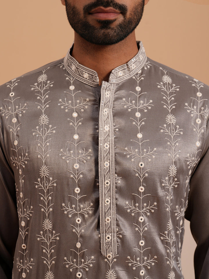 Festive Silk Blend Kurta With Sequins Work