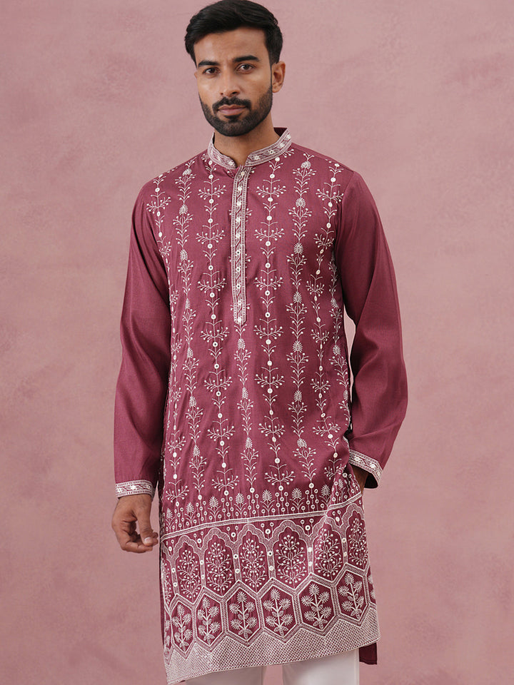 Festive Silk Blend Kurta With Sequins Work