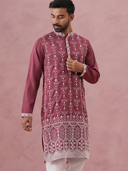 Festive Silk Blend Kurta With Sequins Work