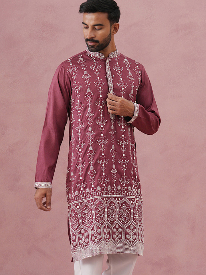 Festive Silk Blend Kurta With Sequins Work