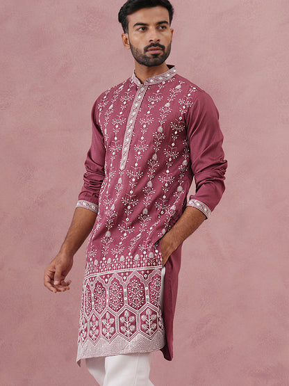 Festive Silk Blend Kurta With Sequins Work