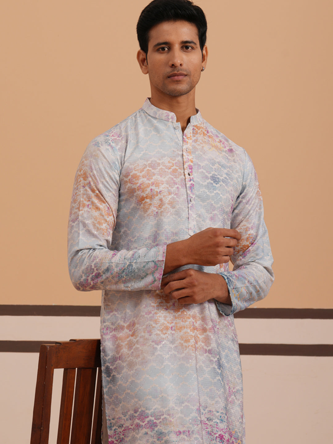 Abstract Printed & Embroidered Kurta