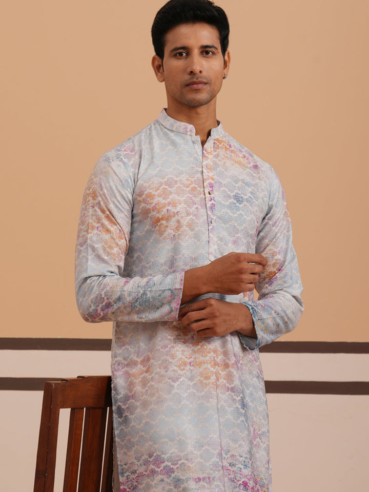 Abstract Printed &amp; Embroidered Kurta