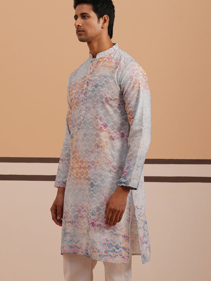 Abstract Printed &amp; Embroidered Kurta