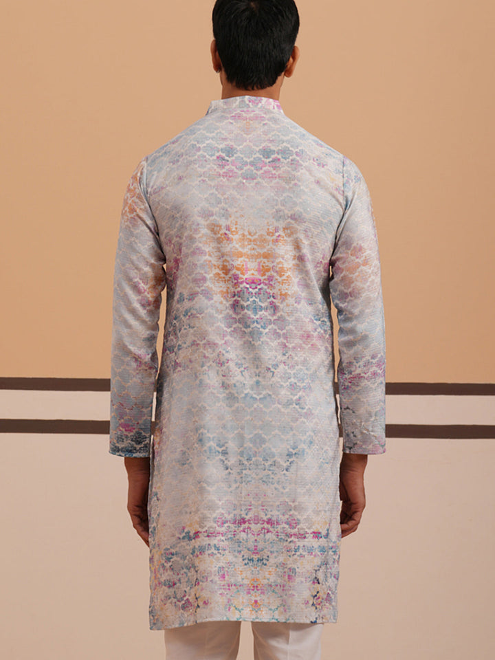 Abstract Printed &amp; Embroidered Kurta