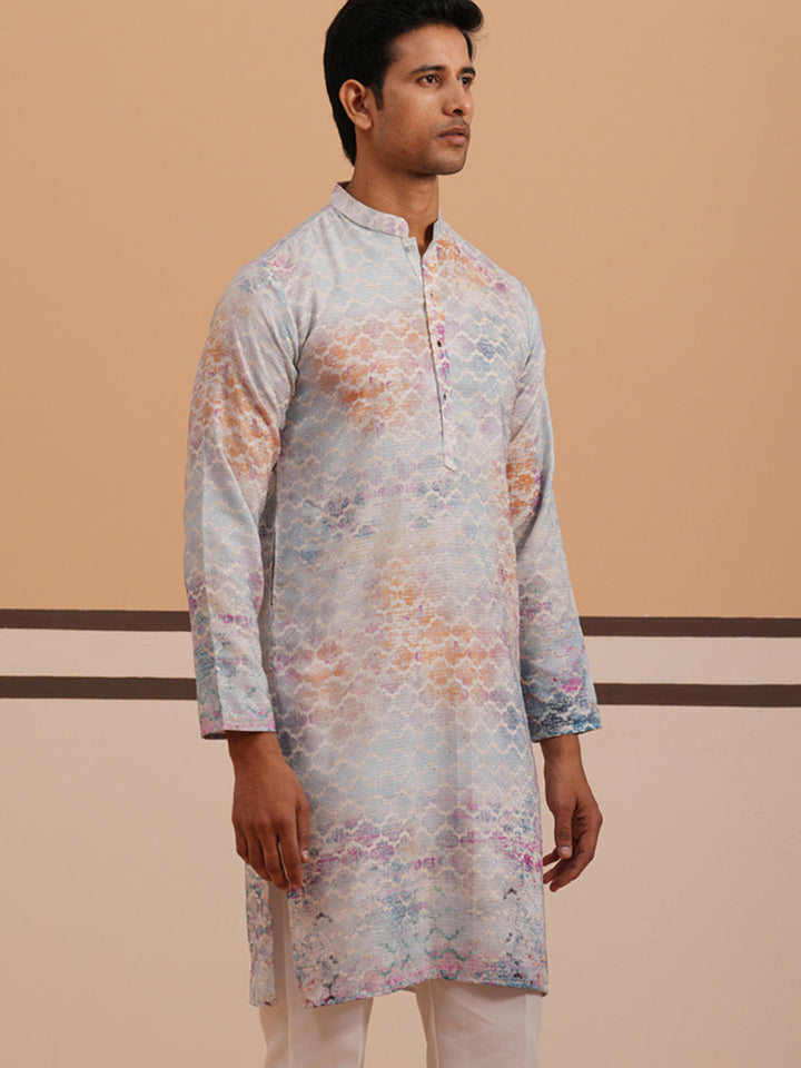 Abstract Printed &amp; Embroidered Kurta