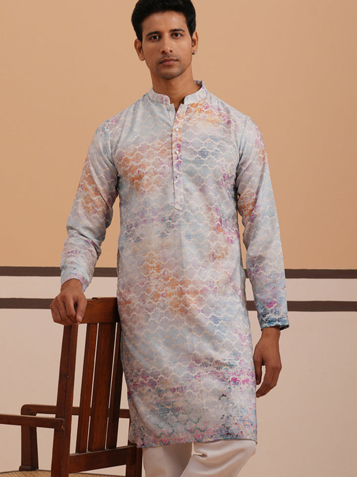Abstract Printed &amp; Embroidered Kurta