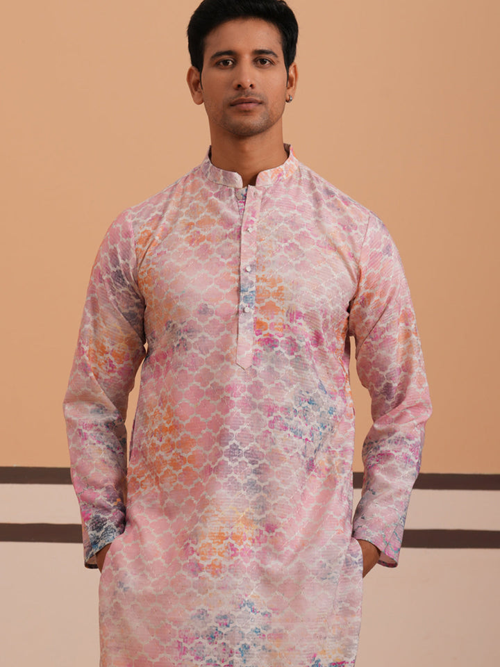 Abstract Printed &amp; Embroidered Kurta
