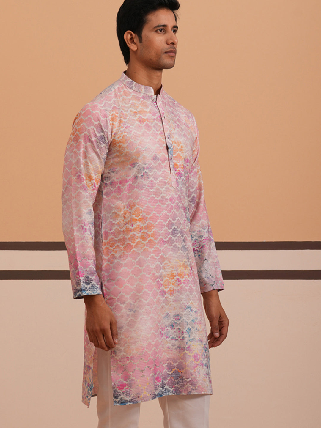 Abstract Printed &amp; Embroidered Kurta