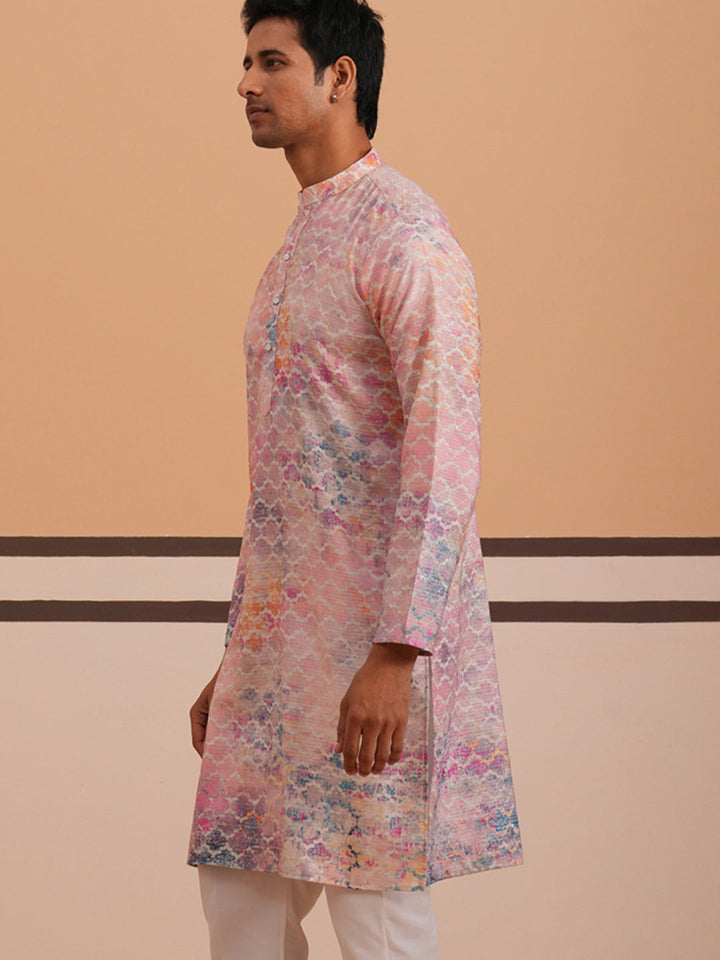 Abstract Printed &amp; Embroidered Kurta