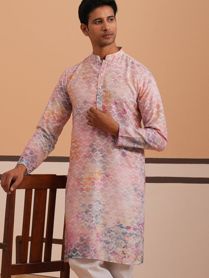 Abstract Printed &amp; Embroidered Kurta