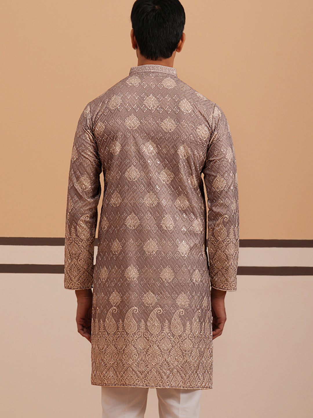 Embroidered Cotton-Blend Kurta With Paisley Design