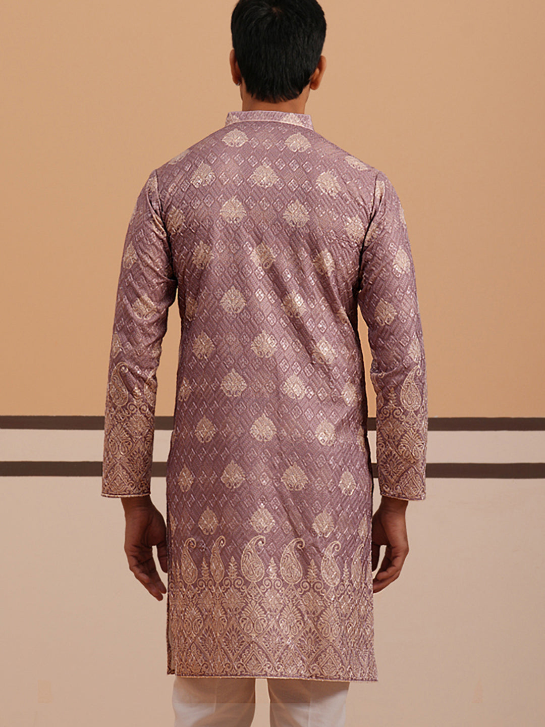 Embroidered Cotton-Blend Kurta With Paisley Design