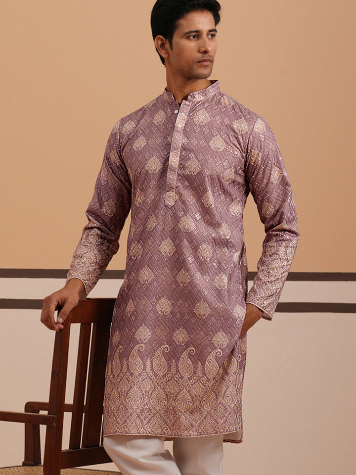 Embroidered Cotton-Blend Kurta With Paisley Design