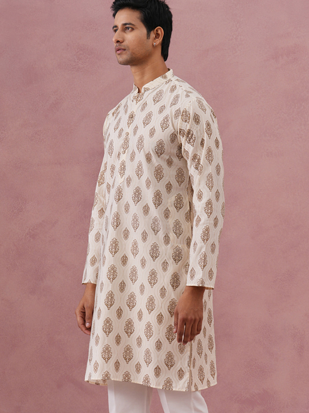 Silk-Blend Foil Printed Festive Kurta