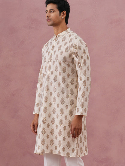 Silk-Blend Foil Printed Festive Kurta