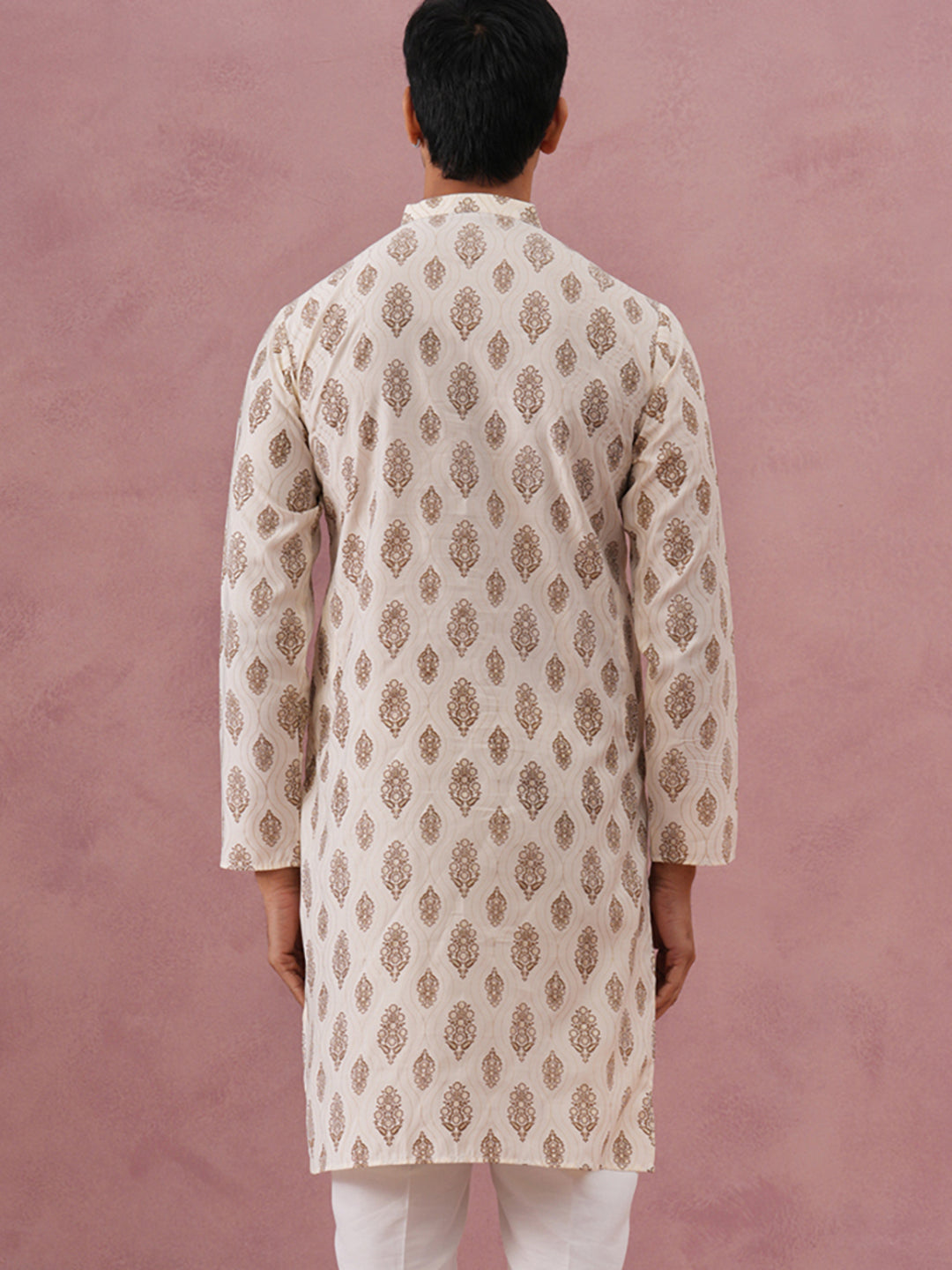 Silk-Blend Foil Printed Festive Kurta