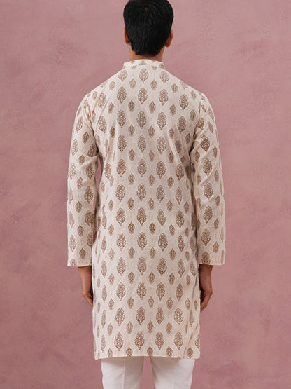 Silk-Blend Foil Printed Festive Kurta