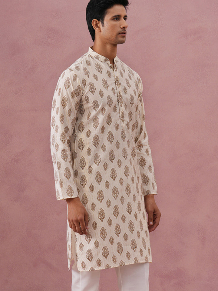 Silk-Blend Foil Printed Festive Kurta