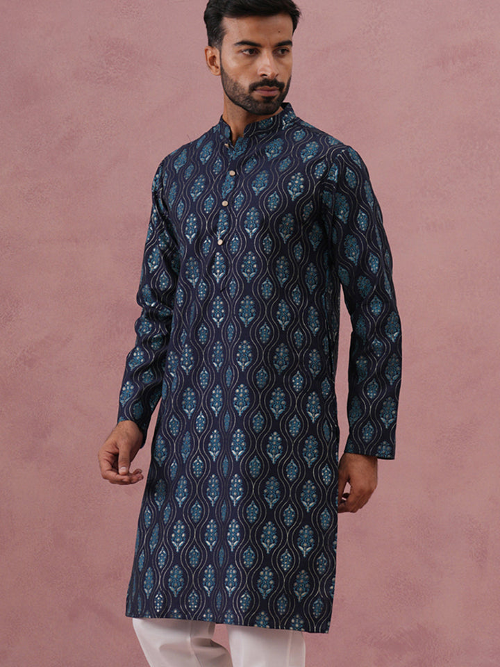 Silk-Blend Foil Printed Festive Kurta
