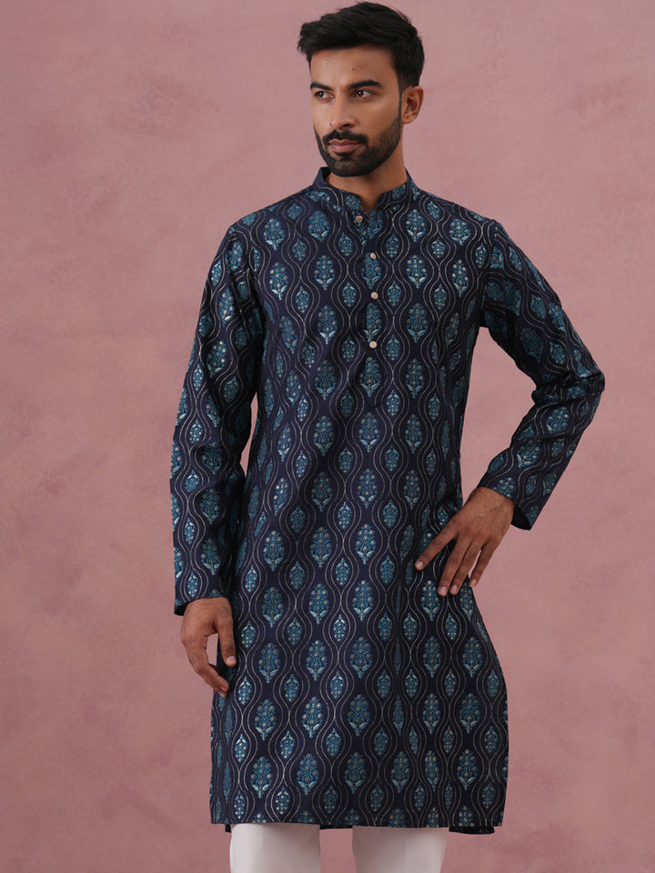 Silk-Blend Foil Printed Festive Kurta