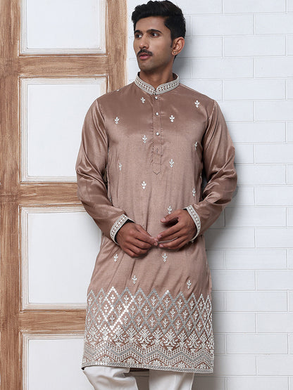 Traditional Silk-Blend Kurta With Embroidery
