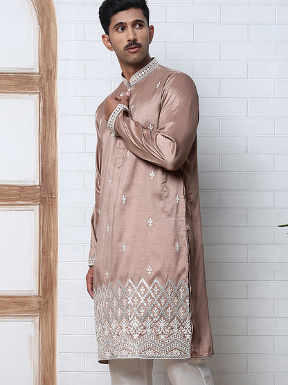 Traditional Silk-Blend Kurta With Embroidery