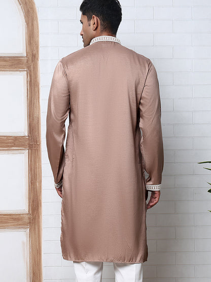 Traditional Silk-Blend Kurta With Embroidery